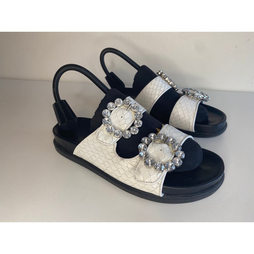Schutz Ariel Crystal White Snake‎ Embossed Slide Sandals Size 7.5